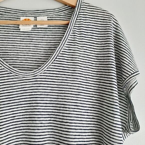 C&C California 100% Linen Stripe Navy & White Tee Sz L - Picture 5 of 10
